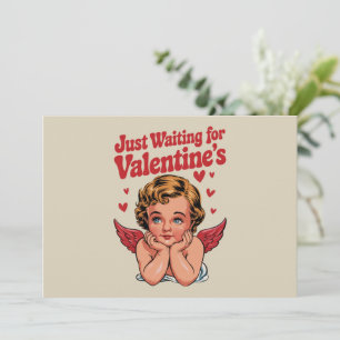 Just Waiting For Valentine's Retro Baby Cupid Love Holiday Card
