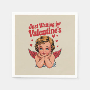 Just Waiting For Valentine's Retro Baby Cupid Love Napkin