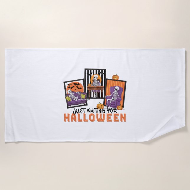 Just Waiting Halloween Fall Vibes Beach Towel (Front)