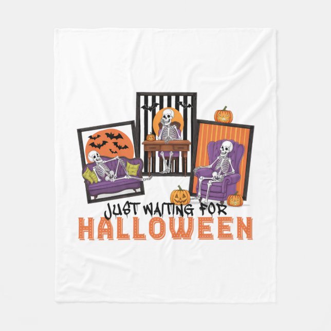 Just Waiting Halloween Fall Vibes Fleece Blanket (Front)