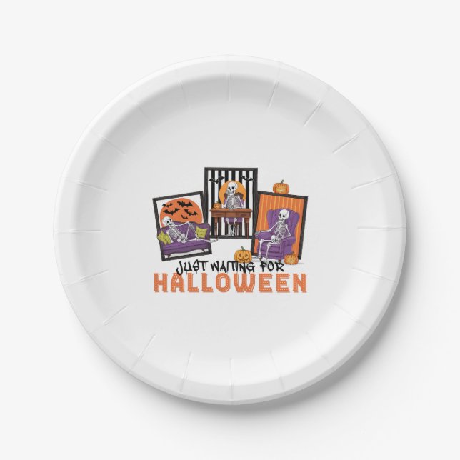 Just Waiting Halloween Fall Vibes Paper Plate (Front)