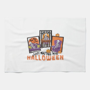 Just Waiting Halloween Fall Vibes Tea Towel