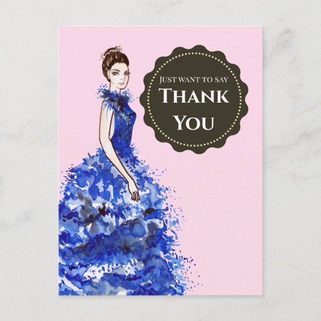 Just Want to Say Thank You Lady with Blue Dress Postcard (Front)