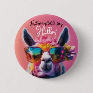 Just wanted to say Hello colorful Llama design 6 Cm Round Badge