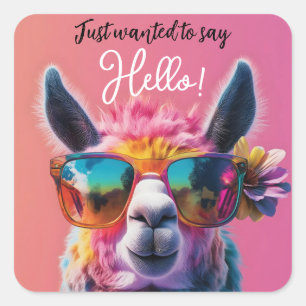 Just wanted to say Hello colorful Llama design Square Sticker