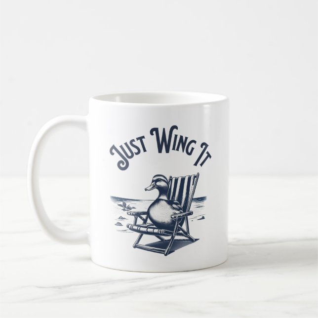 Just Wing It, Duck on a Beach Chair Vibes Coffee Mug (Left)