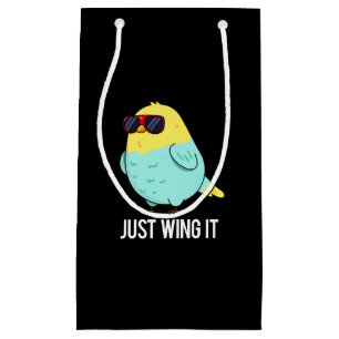 Just Wing It Funny Bird Pun Dark BG Small Gift Bag