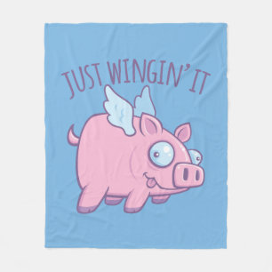 Just Wingin’ It Derpy Flying Pig Fleece Blanket