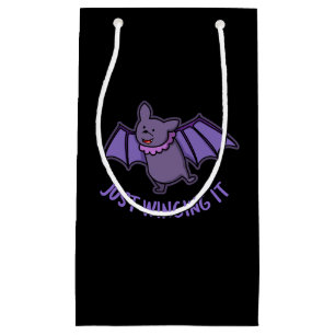 Just Winging It Funny Bat Pun Dark BG Small Gift Bag