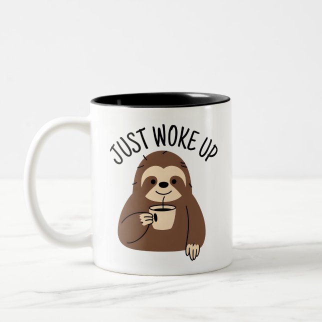 Just Woke Up Sloth Morning Two-Tone Coffee Mug (Left)