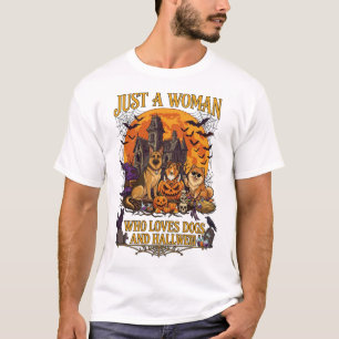 Just Woman Who Loves Dogs Halloween Haunted House  T-Shirt
