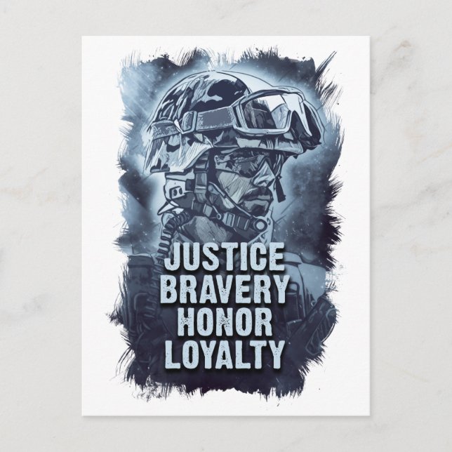 Justice Bravery Honour Loyalty Warriors Code Postcard (Front)