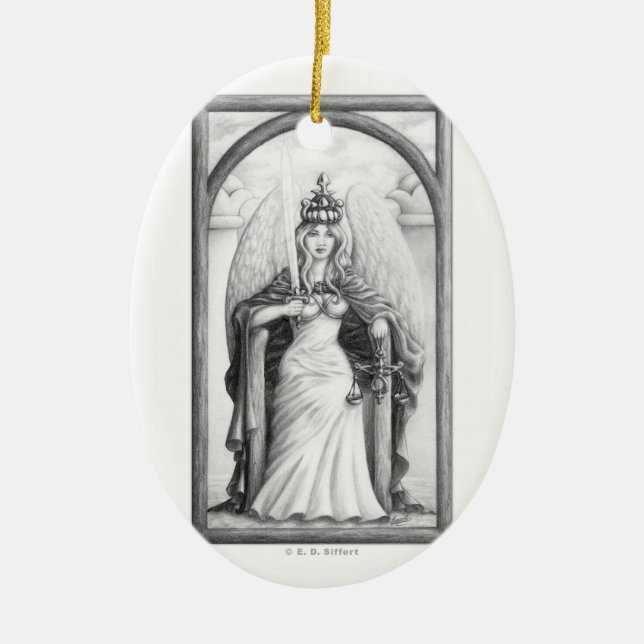 Justice Ceramic Tree Decoration (Front)