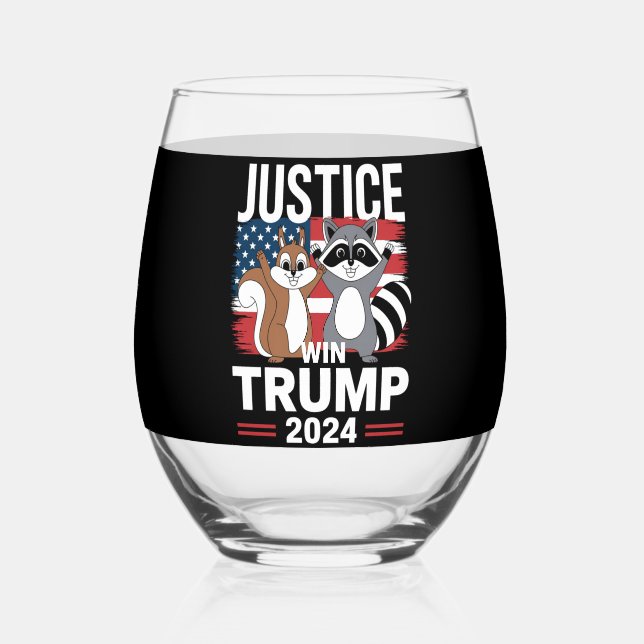 Justice For Peanut Win Trump 2024 Stemless Wine Glass (Back)