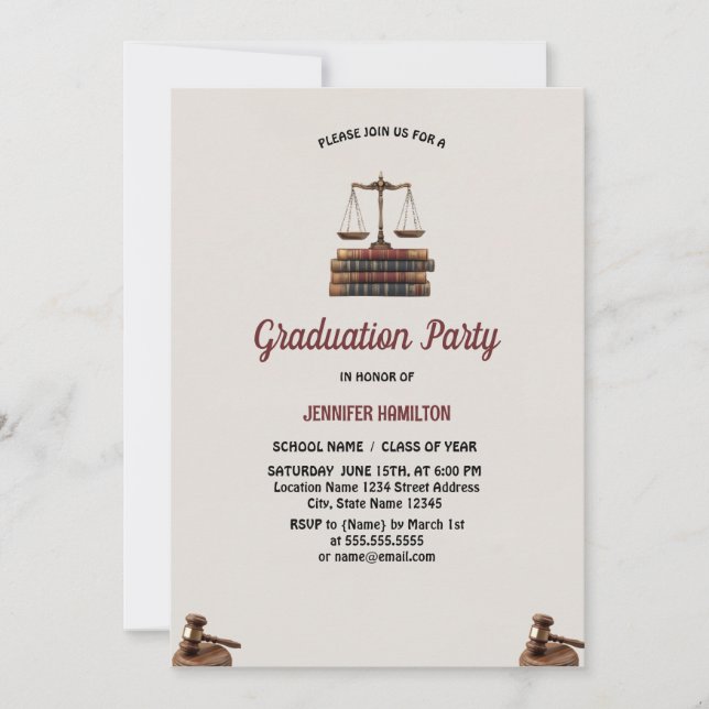 Justice Law School Graduation Party  Invitation (Front)