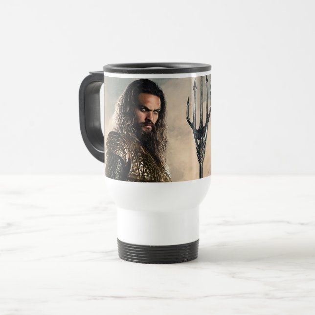 Justice League | Aquaman On Battlefield Travel Mug (Front Left)