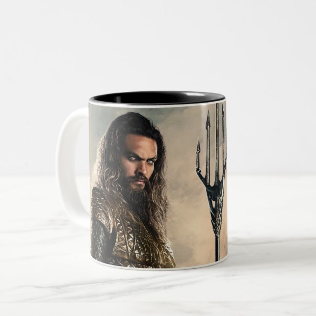 Justice League | Aquaman On Battlefield Two-Tone Coffee Mug (Front Left)