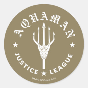 Justice League   Aquaman Retro Trident Emblem Classic Round Sticker