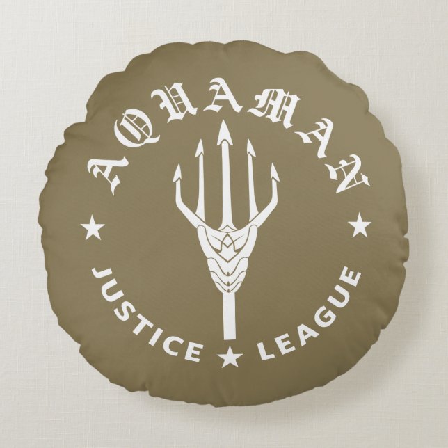 Justice League | Aquaman Retro Trident Emblem Round Cushion (Front)