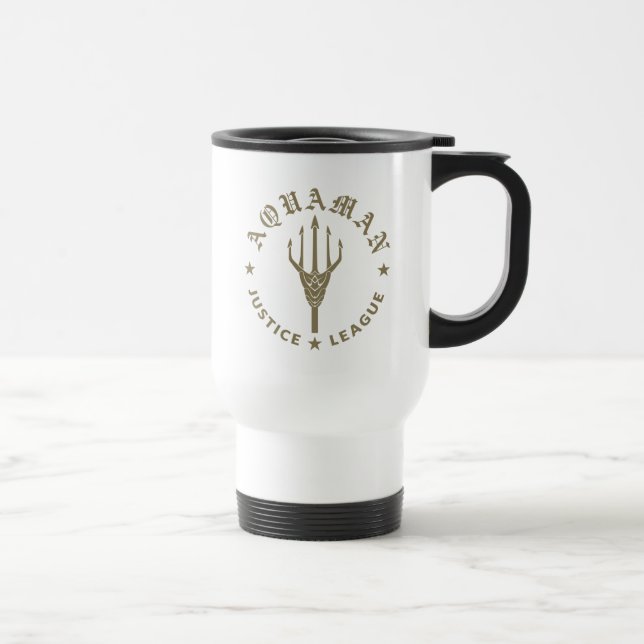 Justice League | Aquaman Retro Trident Emblem Travel Mug (Right)