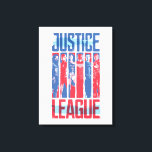 Justice League | Blue & Red Group Pop Art Canvas Print<br><div class="desc">This patriotic Justice League graphic is painted in blue and red,  the members of the League posed in alternating colour stripes in between the Justice League movie logo.</div>