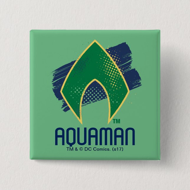 Justice League | Brush & Halftone Aquaman Symbol 15 Cm Square Badge (Front)