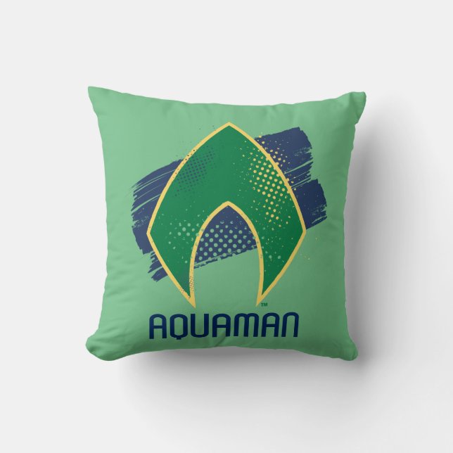 Justice League | Brush & Halftone Aquaman Symbol Cushion (Front)
