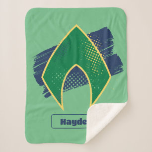 Justice League   Brush & Halftone Aquaman Symbol Sherpa Blanket