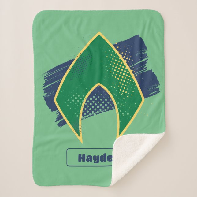 Justice League | Brush & Halftone Aquaman Symbol Sherpa Blanket (Front)