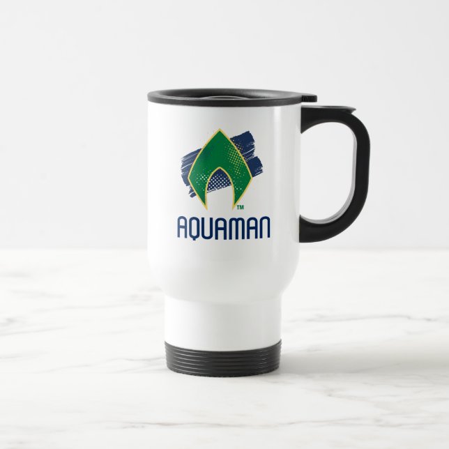 Justice League | Brush & Halftone Aquaman Symbol Travel Mug (Right)