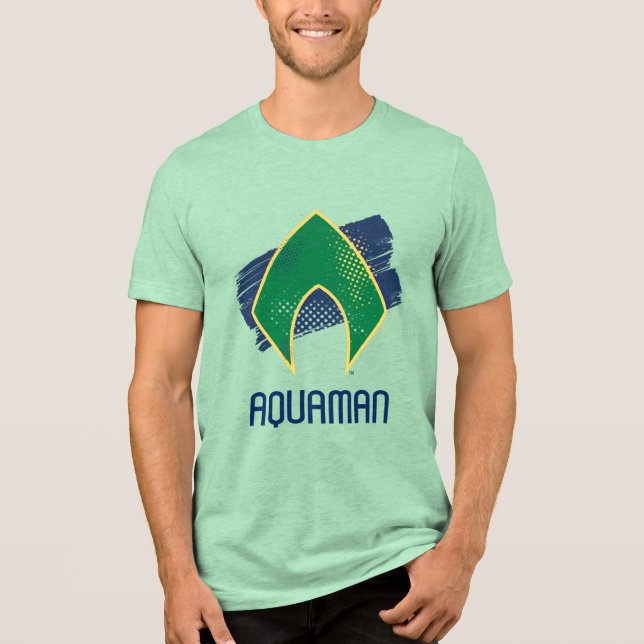 Justice League | Brush & Halftone Aquaman Symbol Tri-Blend Shirt (Front)