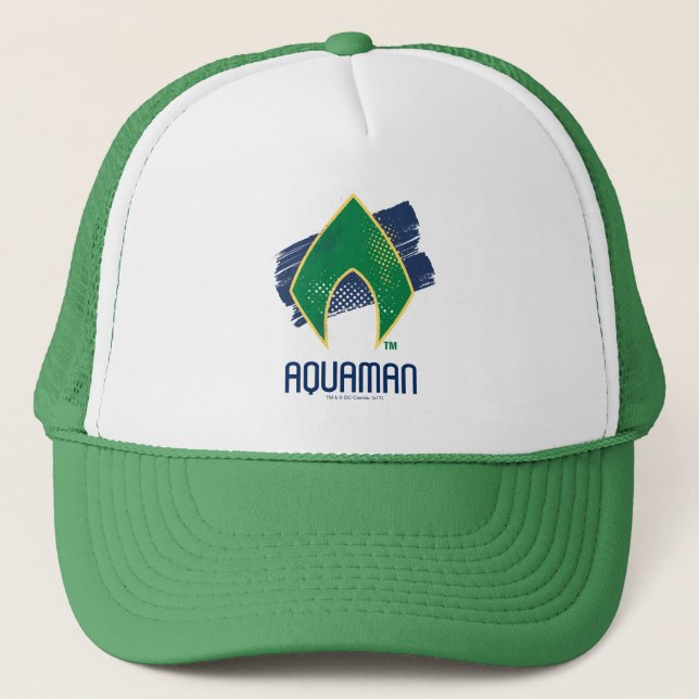 Justice League | Brush & Halftone Aquaman Symbol Trucker Hat (Front)