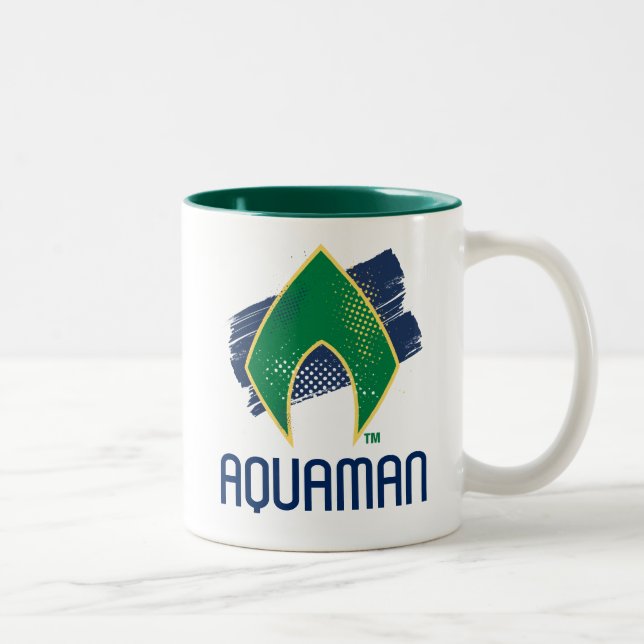 Justice League | Brush & Halftone Aquaman Symbol Two-Tone Coffee Mug (Right)