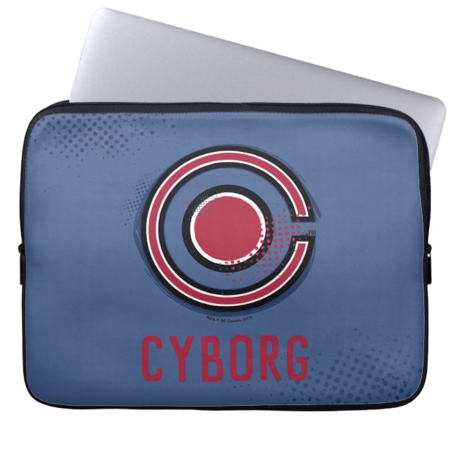 Justice League | Brush & Halftone Cyborg Symbol Laptop Sleeve (Front)