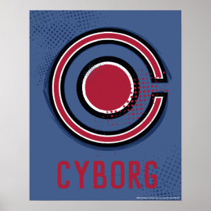 Justice League   Brush & Halftone Cyborg Symbol Poster