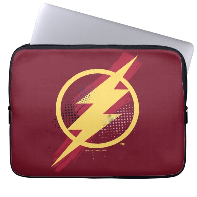 Justice League | Brush & Halftone Flash Symbol Laptop Sleeve (Front)