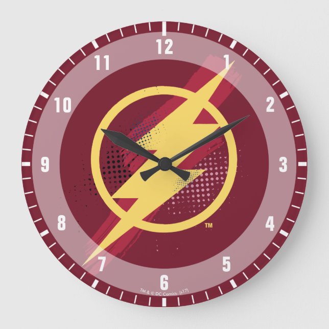 Justice League | Brush & Halftone Flash Symbol Large Clock (Front)