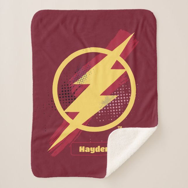 Justice League | Brush & Halftone Flash Symbol Sherpa Blanket (Front)