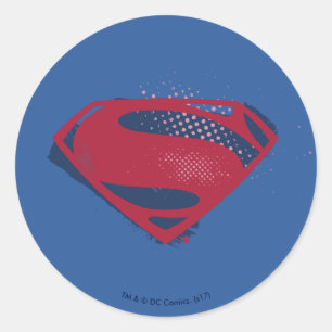 Justice League   Brush & Halftone Superman Symbol Classic Round Sticker