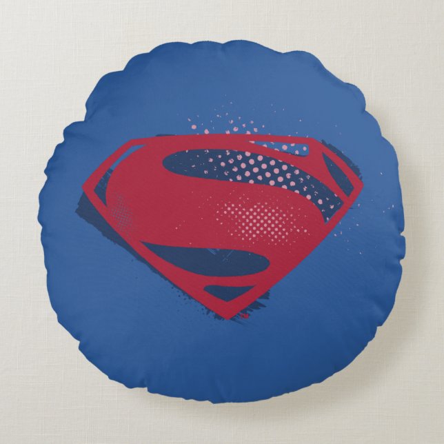 Justice League | Brush & Halftone Superman Symbol Round Cushion (Front)