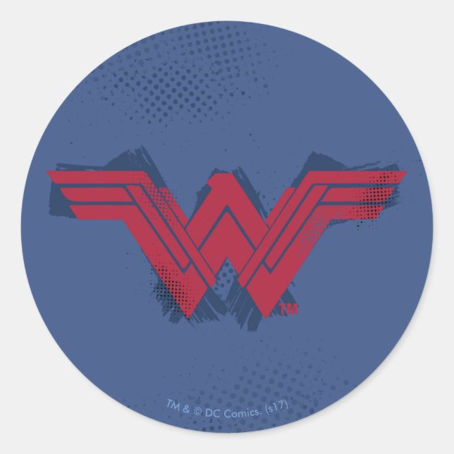 Justice League | Brushed Wonder Woman Symbol Classic Round Sticker (Front)