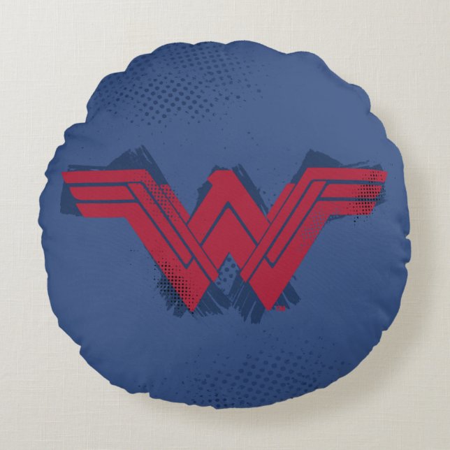 Justice League | Brushed Wonder Woman Symbol Round Cushion (Front)