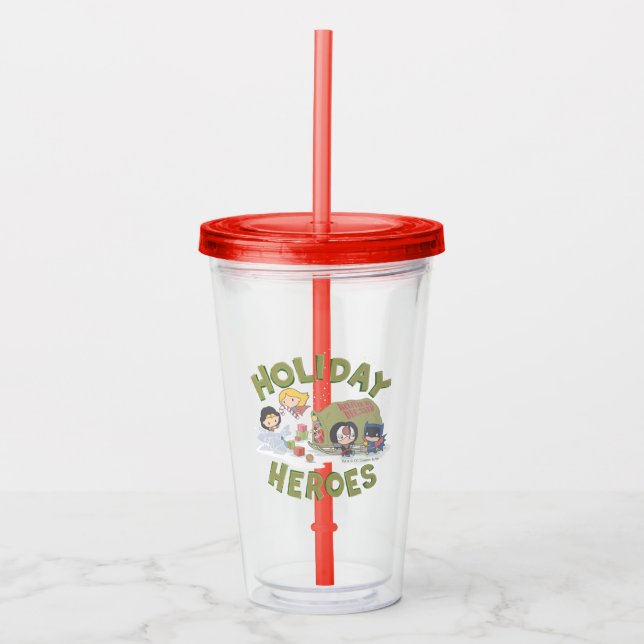Justice League Chibi Delivering Presents Acrylic Tumbler (Front)