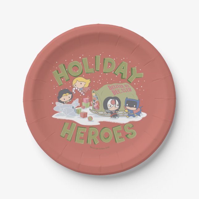 Justice League Chibi Delivering Presents Paper Plate (Front)