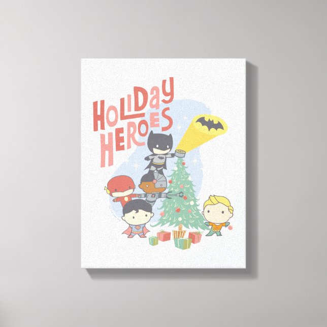 Justice League Chibi Holiday Tree Decorating Canvas Print (Front)