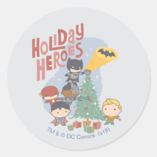 Justice League Chibi Holiday Tree Decorating Classic Round Sticker