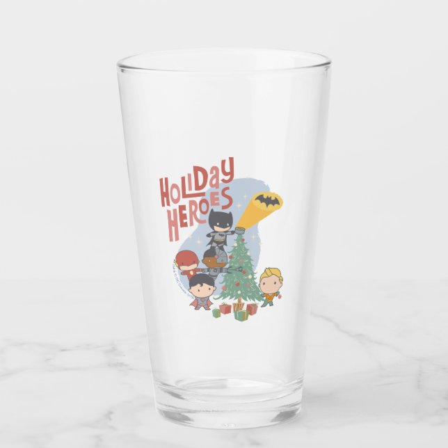 Justice League Chibi Holiday Tree Decorating Glass (Front)