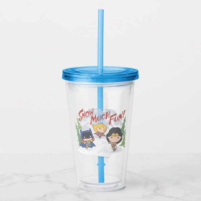 Justice League Chibi Snowball Fight Acrylic Tumbler (Front)