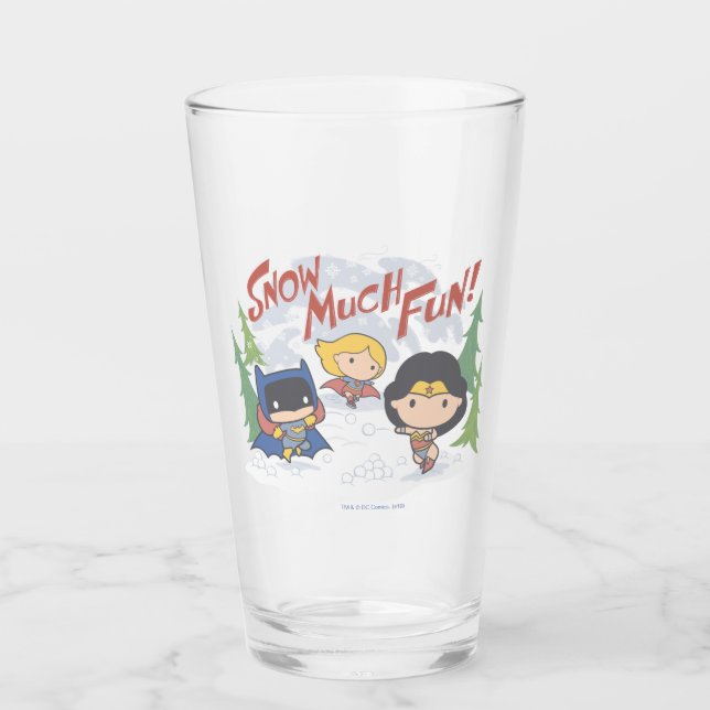 Justice League Chibi Snowball Fight Glass (Front)