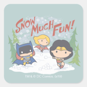 Justice League Chibi Snowball Fight Square Sticker